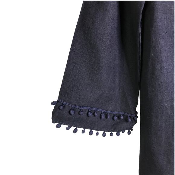 Three Dots Dress Womens Size XS Navy Blue Pom‎ Pom Trim V-Neck 3/4 Sleeve - Picture 7 of 10